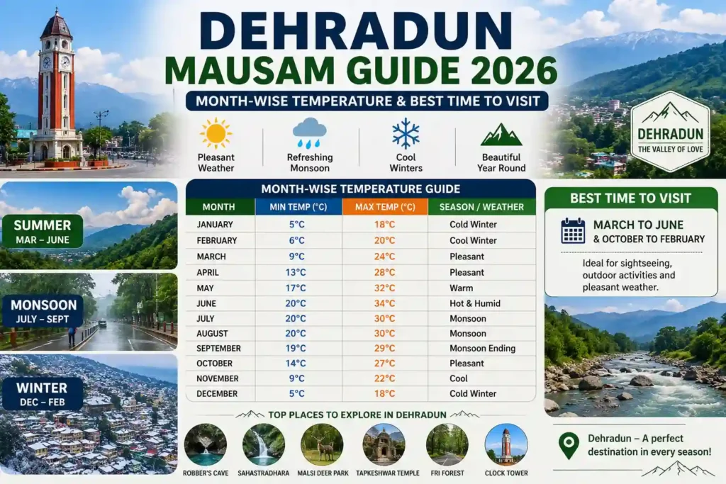 Dehradun mausam in October — clear blue sky and lush green Doon Valley"